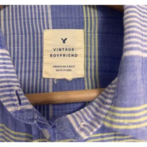 American Eagle‎ Outfitters Womens Vtg Boyfriend Striped Top Sz M Roll-Tab Sleeve thumbnail 4