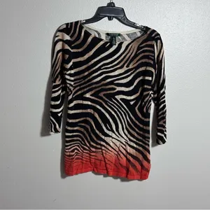 Lauren Ralph Lauren Women Zebra Striped 3/4 Sleeve‎ Top Sweater size Small. thumbnail 2