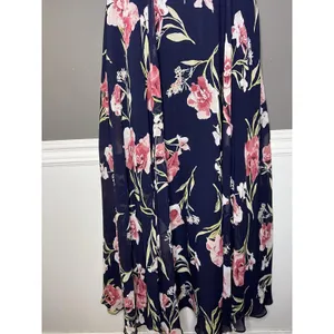 Lulus Dress Womens Medium Blue Floral Halter Maxi Sundress Crisscross Back thumbnail 3
