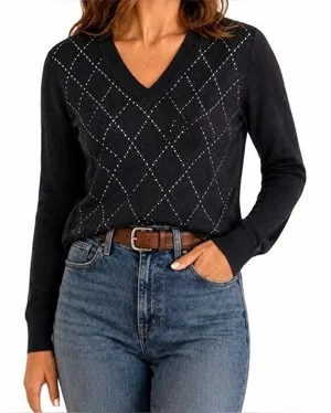 Tommy Hilfiger Sweater Womens Size XL Blue Pullover Stone Embellished V-Neck thumbnail 1