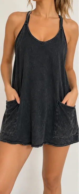 FP Movement Hot Shot Mini Dress Romper M Black Racerback Athleisure thumbnail 1