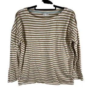 J. Jill Striped Cotton Long Sleeve Tee Brown White Boat‎ Neck Petite Medium thumbnail 1