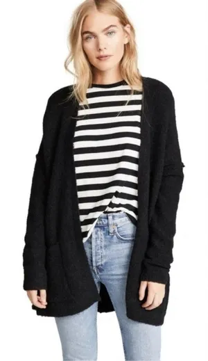Free People Black Wool Mohair‎ Blend Chunky Open Cardigan thumbnail 1