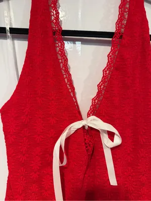 Red Lace Trim Halter Tank Top with Ribbon Tie Wild Fable NWT thumbnail 2