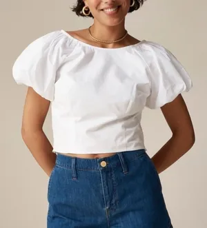 NWT J.CREW Fitted Puff-Sleeve Top White 8 thumbnail 1