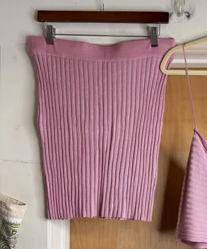 NWT! LELIS Collection Women’s Pink Ribbed Knit Two-Piece Skirt Set. Size: Large thumbnail 1