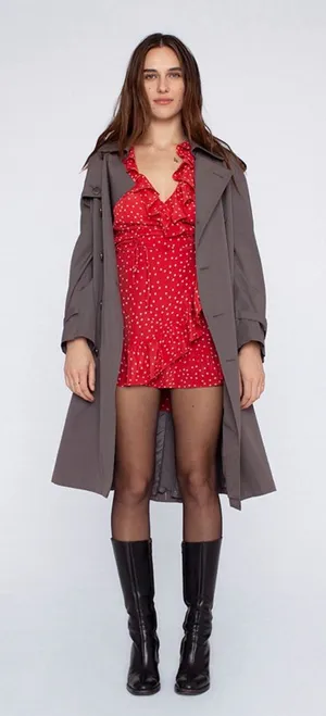 Realisation Par • The Alexandra wrap silk mini dress Red Star print ruffled thumbnail 1