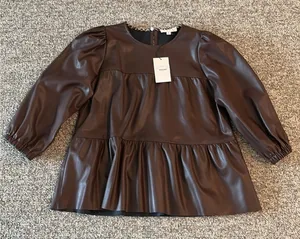 NWT THML Chocolate brown Faux Leather Top Sz M thumbnail 1