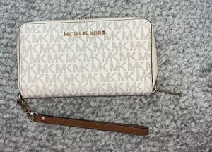 Michael Kors Beige and Gold Logo Wristlet thumbnail 1