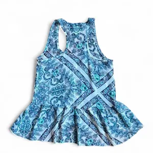 Eyelash Couture Blue Paisley Sleeveless Peplum Top Juniors Medium thumbnail 3