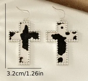 NEW Cow print cross earrings, animal print earrings, cross jewelry, faith gift thumbnail 2