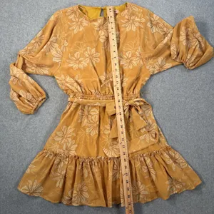 Flying Tomato Size Small Yellow Floral Elastic Waist Ruffle Tie Belt Mini Dress thumbnail 8