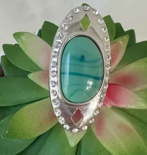 Ladies Cocktail Costume Jewelry Ring Silver Tone Band Faux Turquoise Adustable thumbnail 2