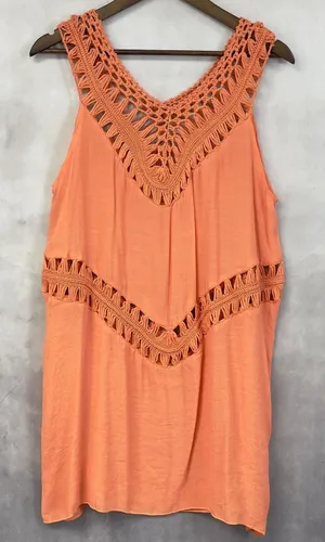 Bohemian Crochet Trim Tank Top Coverup‎ Women Medium Flowy Indie Coastal Cowgirl thumbnail 1