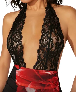 Boutique Red and Black floral halter maxi dress thumbnail 5