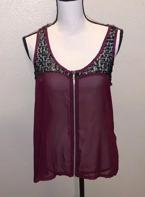 Studio Y purple sheer sequined zip up sleeveless blouse thumbnail 1