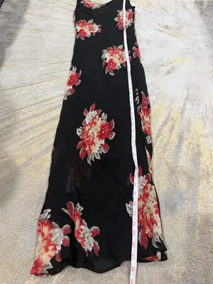 Vintage Temptation Black Floral Maxi Dress 90s Rayon Chiffon Overlay Size M thumbnail 7
