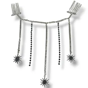 Free People Majestic Hair Piece Silver Black Bohemian Renaissance Medieval thumbnail 6