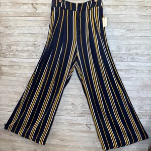 NWT Maeve Anthropologie Womens 6 Pants Wide Leg Navy/Marin Mustard White Striped thumbnail 1