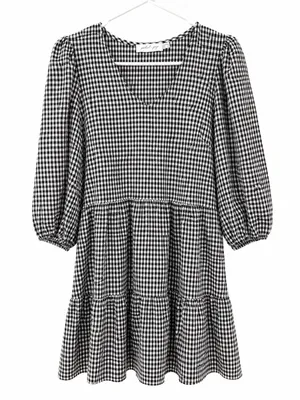 Petal & Pup Black & White Gingham V-Neck Tiered Dress w Puff Sleeves Size 6 thumbnail 1