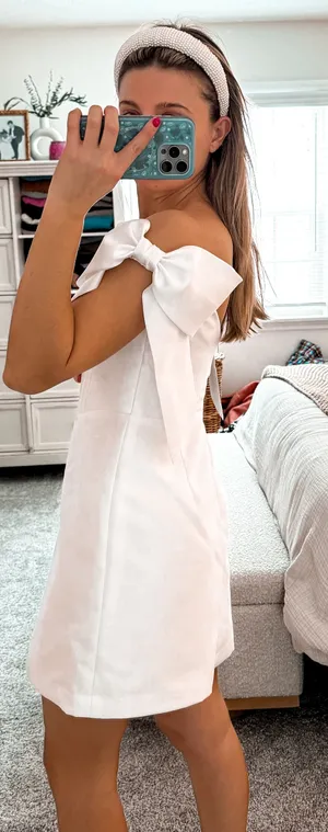 Alfred Sung White Corset Mini Dress With Bow Sleeves thumbnail 4