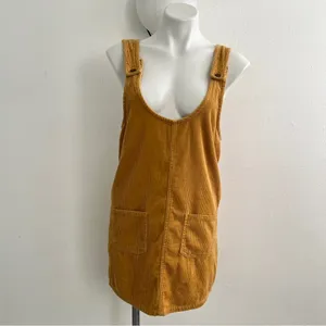 NEW Blue Spice Corduroy Overall jumpsuit Dress Mustard yellow MEDIUM boho thumbnail 2
