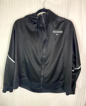 Nike Full Zip Hoodie Women’s Large Black Lightweight Track Jacket Swoosh Logo thumbnail 1
