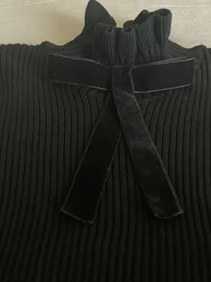 NWOT ZARA Black Ribbed Knit Ruffle Neck Sweater Velvet Bow Size L thumbnail 6