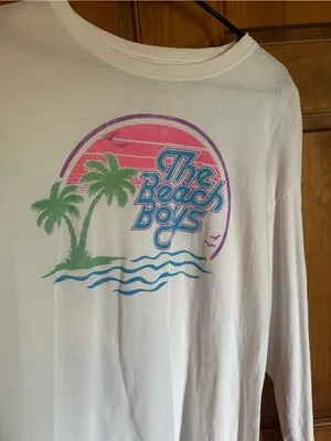 The Beach Boys White 100% cotton Long Sleeve Graphic Tee - Retro Palm Design thumbnail 4