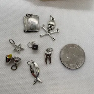 Vintage Silver Tone Charm‎ Lot Skull Tooth Pentagram Chick in Egg 7pc SKU 262 thumbnail 3