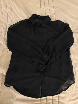 American Apparel Women’s Black Sheer Polka Dot Button-Up Blouse thumbnail 2