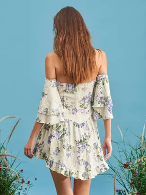Cider FLORAL RUFFLE SLEEVE LAYERED MINI DRESS thumbnail 7