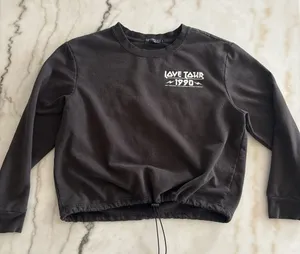 Fifth Sun Love Tour 1990 Cropped Sweatshirt Black Drawstring Toggle Size Large thumbnail 1