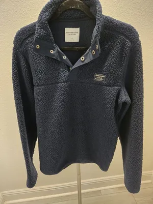 ​Abercrombie & Fitch Sherpa Fleece Pullover Snap Mock Neck Sweater Navy Blue S thumbnail 1