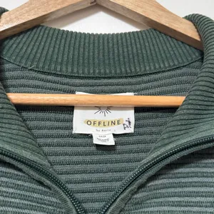 Aerie Offline Home Stretch Quarter Zip Sweater Ribbed Green Oversized Size Small thumbnail 3