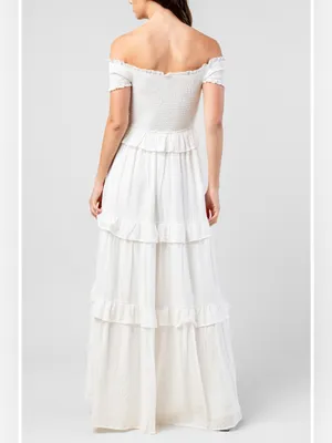 Beivy Off-Shoulder White Ruffle Maxi Dress Size Medium thumbnail 4