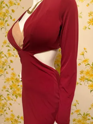 Rubber Ducky Burgundy Long sleeve Cutout Evening Dress size M thumbnail 5