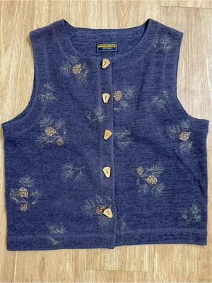 Woolrich Navy Blue Pinecone Embroidered Knit Vest thumbnail 1