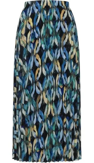 NIC+ZOE Blue Multi Abstract Geometric Pleated Maxi Skirt XL F241726 NWT thumbnail 1