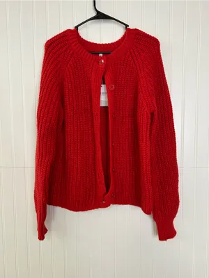 Amazon Red Chunky Knit Button-Front Women's Cardigan Size Large thumbnail 2