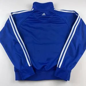 KU Kansas Jayhawks Vintage Adidas Track Jacket 3 Stripe Full Zip Bomber Blue Med thumbnail 14