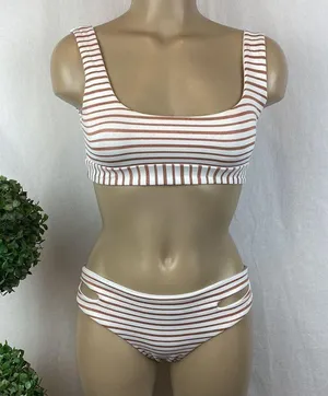 L*Space White & Gold Striped Miller Bikini 2 Piece Bathing Swim Suit Set S thumbnail 2