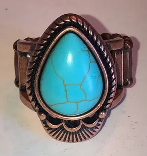 Faux Turquoise Teardrop Ring in Antique Copper Tone thumbnail 1