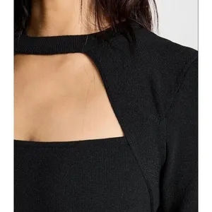 Moon River Midi Dress Medium Black Cutout Long Sleeve‎ Minimalist Chic Elegant thumbnail 3