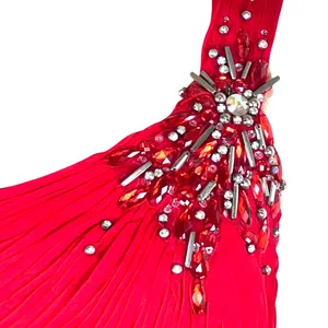 VTG Flowy Red Chiffon One Shoulder Rhinestone Prom Evening Gown XS Train thumbnail 4
