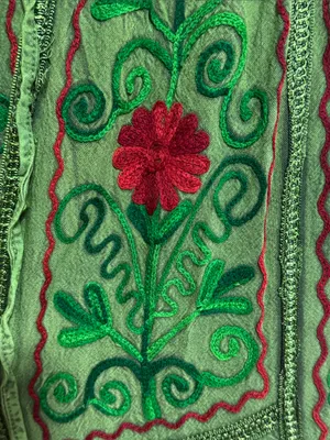 Naissha Green Embroidered Floral Wide-Leg Boho Split Front Pants thumbnail 3