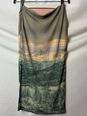 UO Landscape Print Awkward Mesh Midi Skirt NWOT thumbnail 6