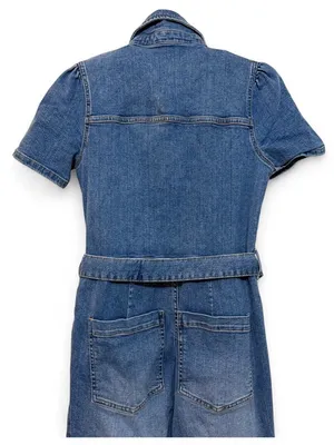 Avec Les Filles Women’s Blue Denim Short-Sleeve Tie-Waist Jumpsuit Size 30 thumbnail 12