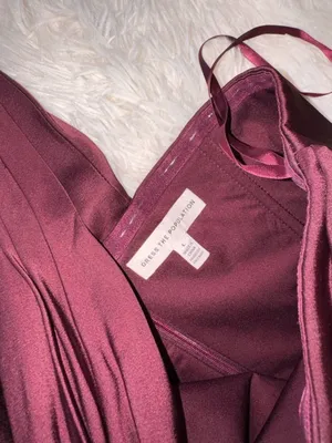 NEW Dress The Population Rosalia Sleeveless Dark Cherry burgundy Satin Gown Sz L thumbnail 7