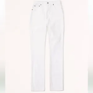 Abercrombie & Fitch High-Rise Straight Leg Jeans in White thumbnail 6